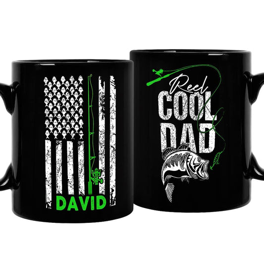 Personalized Dad Mug Fishing Reel Cool Dad Black