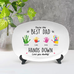 Handprint Love You Daddy on a Personalized Dad Platter, the perfect Fathers Day gift from son.