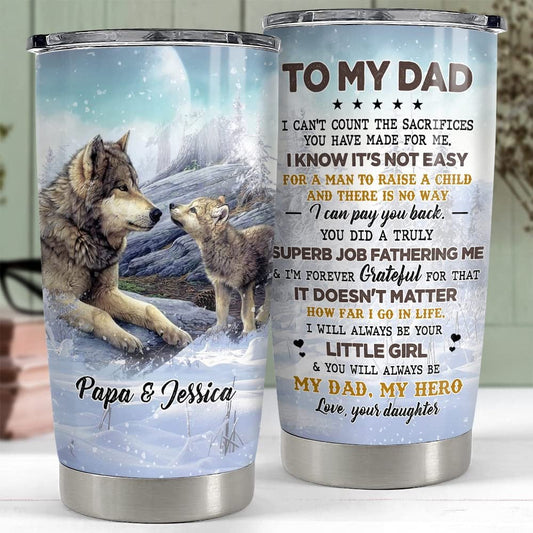 Personalized Dad Tumbler Wolf Dad Gifts Father Day Gift