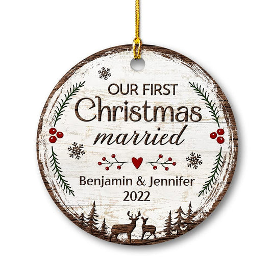 Personalized Deer Ornament First Xmas Married Couple