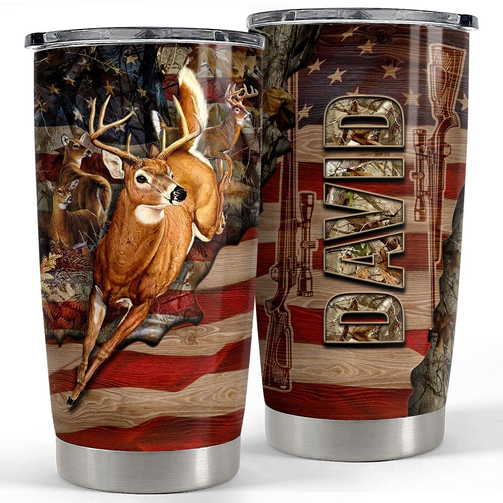 Personalized Deer Tumbler With Customize Name American Flag