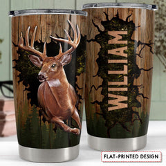 Personalized Deer Tumbler With Customize Name Wood Drawing