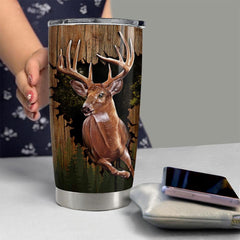 Personalized Deer Tumbler With Customize Name Wood Drawing