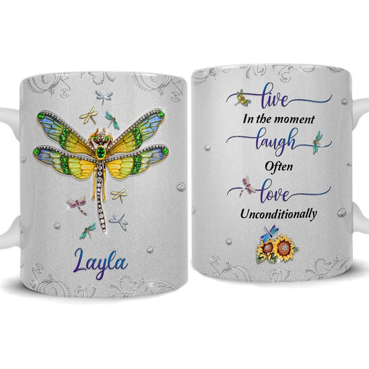 Personalized Dragonfly Mug Live Laugh Love Motivation