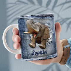 Personalized Elephant Mug Jean Drawing Style