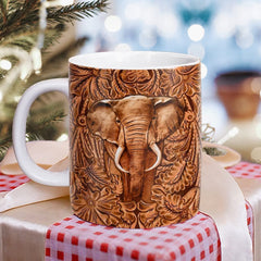 Personalized Elephant Mug Wood Drawing Style