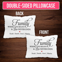 Personalized Family Pillow Where Life Begins & Love Never Ends