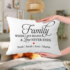 Personalized Family Pillow Where Life Begins & Love Never Ends