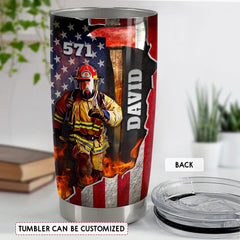 Personalized Firefighter Tumbler American Flag Metallic Style