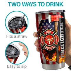 Personalized Firefighter Tumbler American Flag Metallic Style
