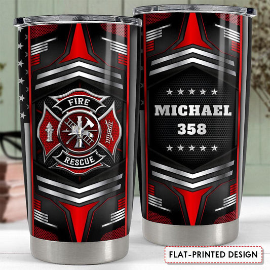 Personalized Firefighter Tumbler Metallic Style US Flag