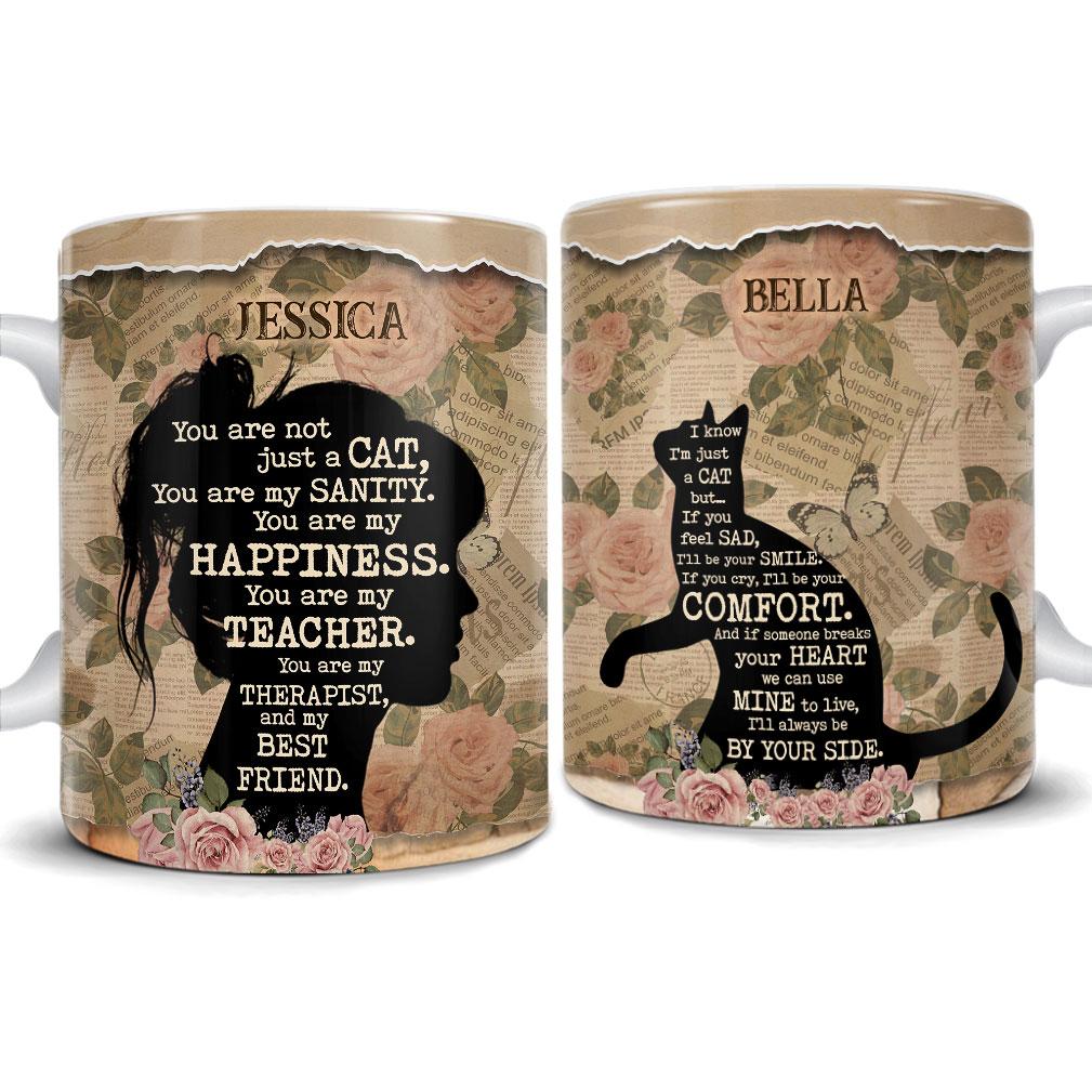 Personalized Girl And Cat Mug Vintage Style