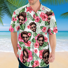 Personalized Hawaiian Shirt Custom Funny Face Shirt With Hibiscus Art