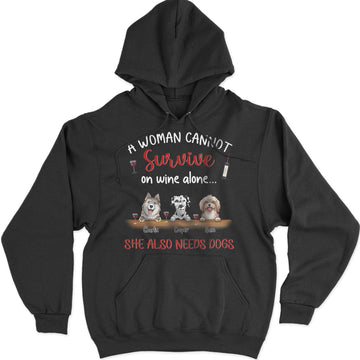 Personalized Hoodie For Dog Mom Love Wine And Dogs