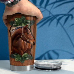 Personalized Horse Tumbler Wood Drawing Style