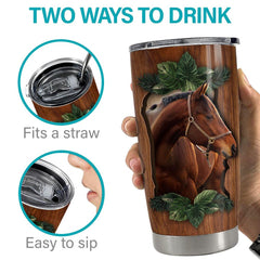 Personalized Horse Tumbler Wood Drawing Style