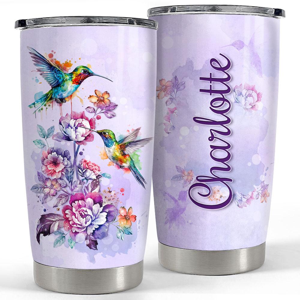 Personalized Hummingbird Tumbler Watercolor Drawing Style