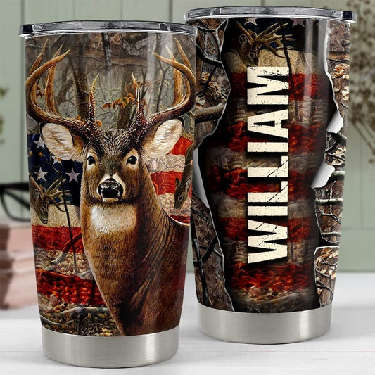 Personalized Hunting Deer Tumbler US Flag For Hunting Lovers Men Dad