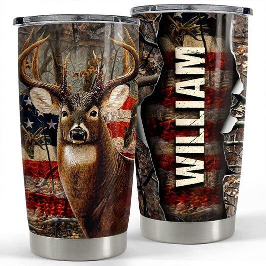 Personalized Hunting Deer Tumbler US Flag For Hunting Lovers Men Dad