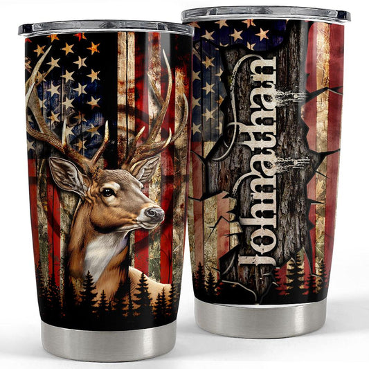 Personalized Hunting Tumbler Deer American Flag