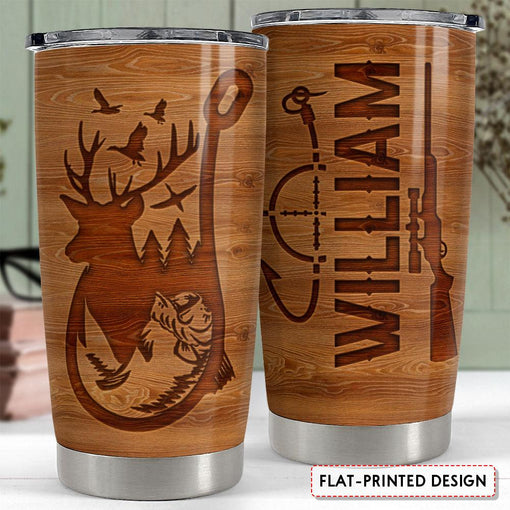 Personalized Hunting Tumbler Fishing And Hunting Love Wood Drawing