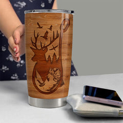 Personalized Hunting Tumbler Fishing And Hunting Love Wood Drawing