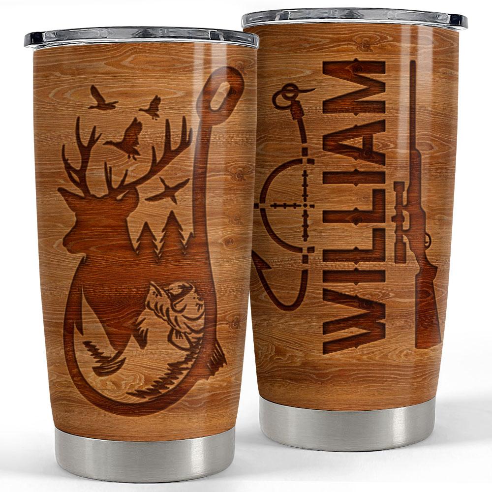 Personalized Hunting Tumbler Fishing And Hunting Love Wood Drawing