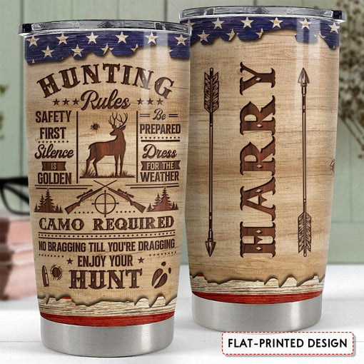 Personalized Hunting Tumbler Hunting Rules Wood Drawing