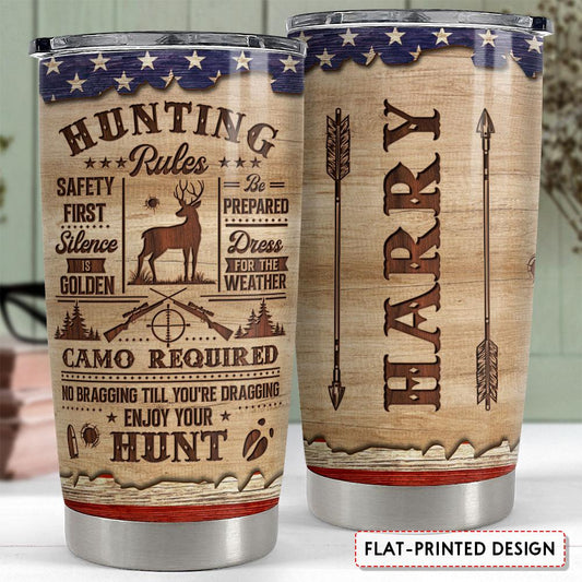 Personalized Hunting Tumbler Hunting Rules Wood Drawing