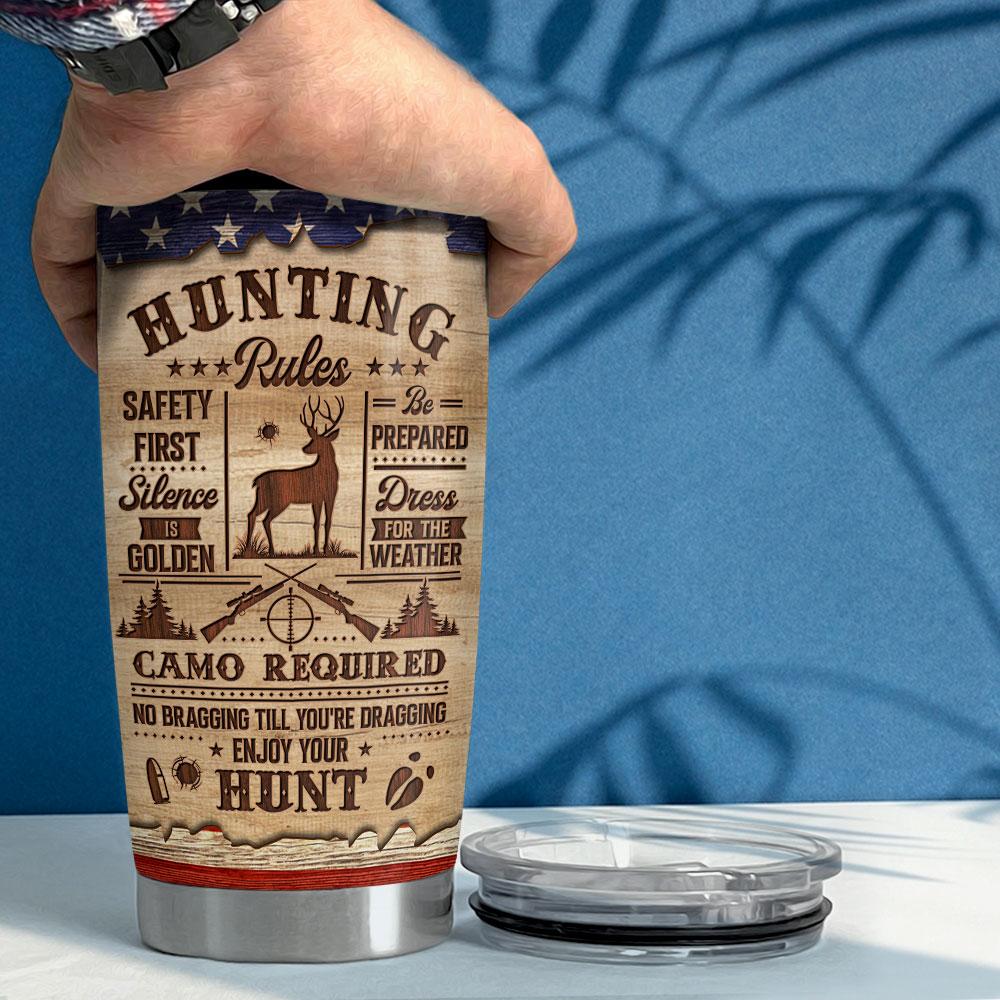 Personalized Hunting Tumbler Hunting Rules Wood Drawing