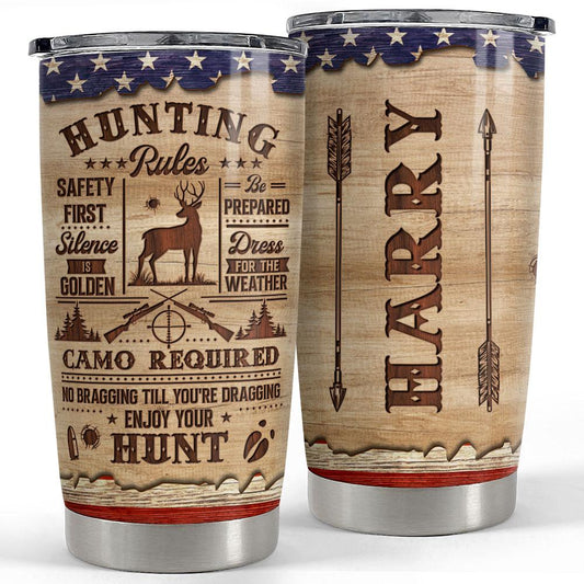 Personalized Hunting Tumbler Hunting Rules Wood Drawing