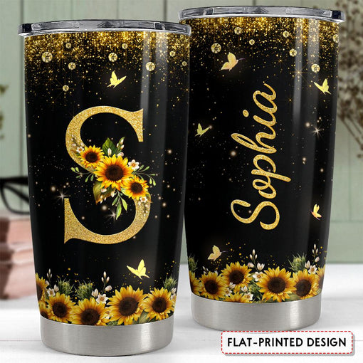 Personalized Initial Tumbler With Monogrammed Letter Sunflower