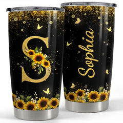 Personalized Initial Tumbler With Monogrammed Letter Sunflower