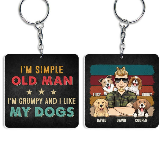 Personalized Keychain Gift For Dog Dad I Am Simple Old Man