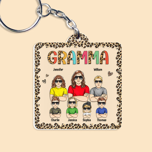 Personalized Keychain Gift For Grandma Leopard Pattern Cool Pose