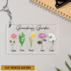 Personalized Keychain Gift for Grandma Birth Month Grandma's Garden