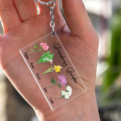 Personalized Keychain Gift for Grandma Birth Month Grandma's Garden