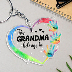Personalized Keychain Gift for Grandma Colorful Handprints
