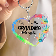 Personalized Keychain Gift for Grandma Colorful Handprints