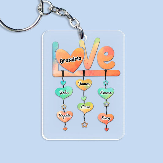 Personalized Keychain Gift for Grandma Colorful Heartstrings