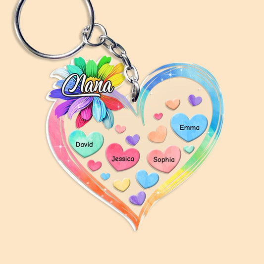 Personalized Keychain Gift for Grandma Colorful Sunflower Keychain