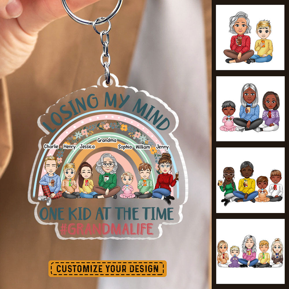 Personalized Keychain Gift for Grandma Floral Rainbow