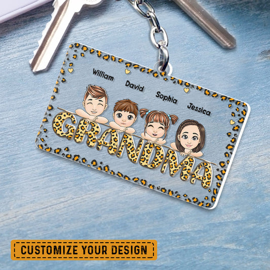 Personalized Keychain Gift for Grandma Leopard Pattern