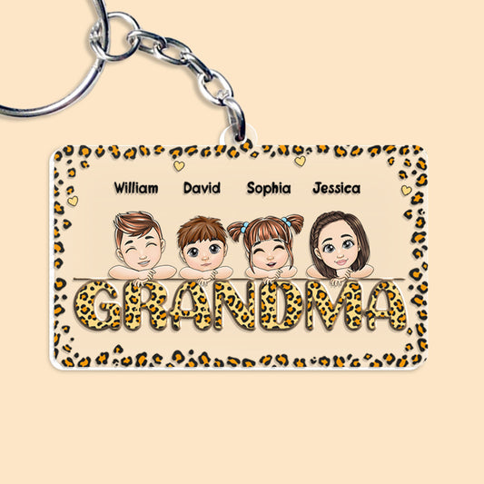 Personalized Keychain Gift for Grandma Leopard Pattern