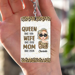 Personalized Keychain Queen Wife Mom leopard Woman