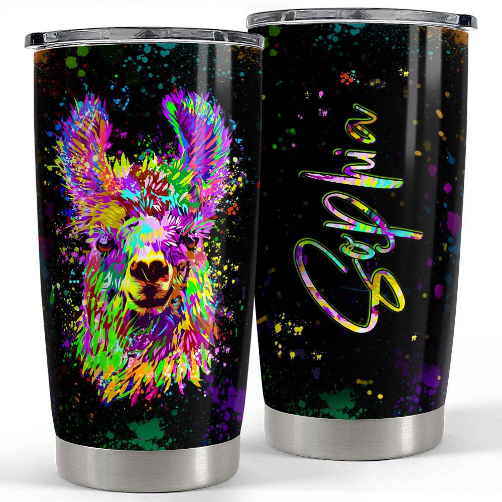 Personalized Llama Tumbler Watercolor Drawing With Customize Name