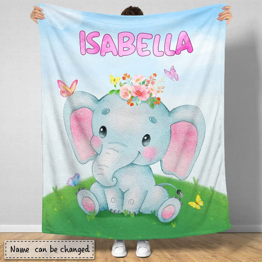 Personalized Lovely Baby Blanket Elephant Flowers for Baby Girl