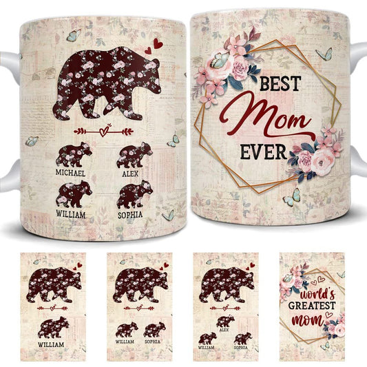 Personalized Mama Bear Mug Best Mom Ever Vintage Floral