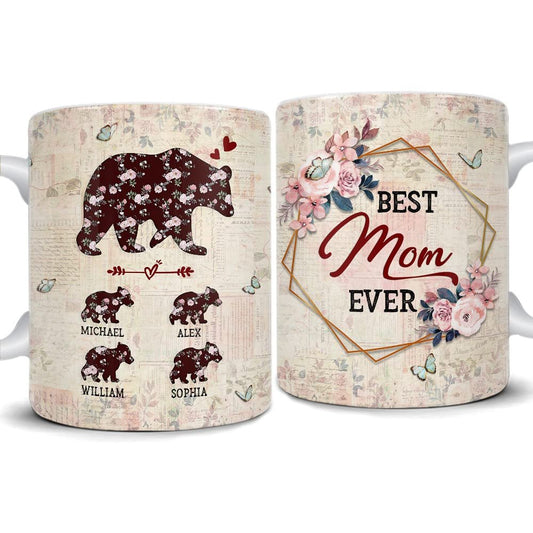 Personalized Mama Bear Mug Best Mom Ever Vintage Floral