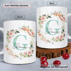 Personalized Mug Flowers Monochrome Custom Name
